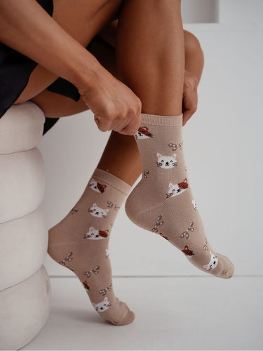 Calcetines mujer algodón Milena 0200-241– canalé cómodos diario beige