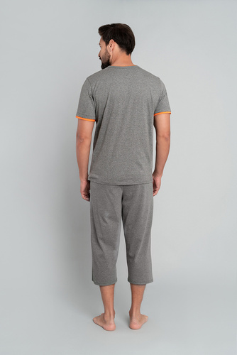 Marek Pijama de hombre manga corta, pantalón 3/4 Moda Italiana- melange medio