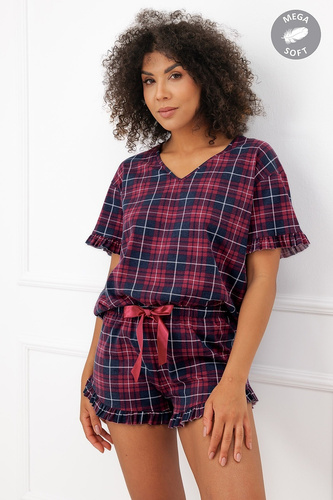Italian Fashion Brenda Pijama de mujer Mega Soft cuadros pantalones cortos con volantes
