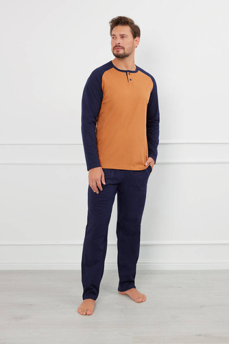 Pijama Alexander Hombre manga larga, pantalón largo Moda Italiana - coñac/granada