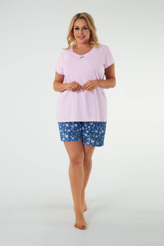 Tulipán Pijama señora manga corta, short Moda Italiana - rosa/estampado