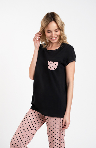 Buscato Pijama señora manga corta, pantalón largo Moda Italiana negro/estampado