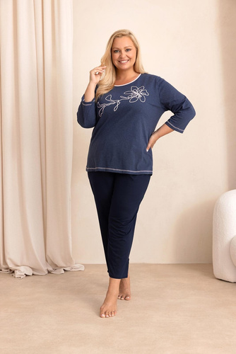 Pijama de mujer Regina 4015 100% algodón Manga y pantalón 7/8 Gráfica - azul marino