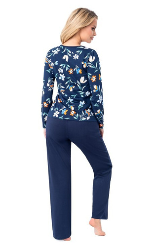 Caroline Long Donna - pijama de mujer de algodón con estampado floral, manga larga y pantalón