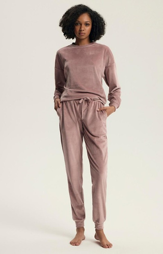 43722 Delanie Henderson pijama mujer rosa empolvado- terciopelo, manga larga y pantalón