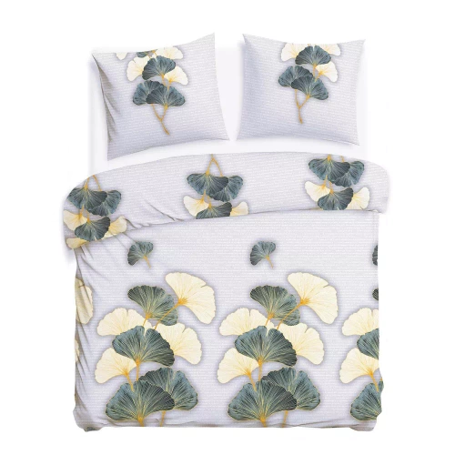 31510/1 Flannelove Darymex gris verde hojas de ginkgo- conjunto, 100% algodón, cálido y suave