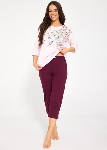 Pijama de mujer Cornette 1105/497 Floris 2 rosa 100% algodón 3/4