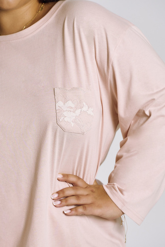 Nori 3468 Taro pijama de las mujeres de algodón rosa 7/8 manga cómoda