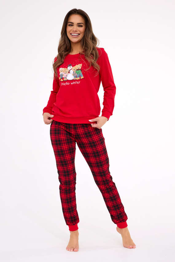 671/421 Pijama de invierno Cornette para mujer - Navidad, rojo, algodón, manga larga