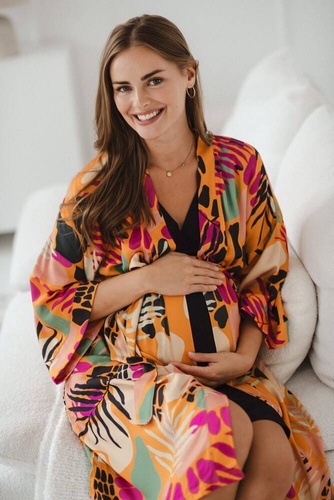 Tropical Orange szlafrok bambusowy ciążowy Milk&Love pomarańczowy 