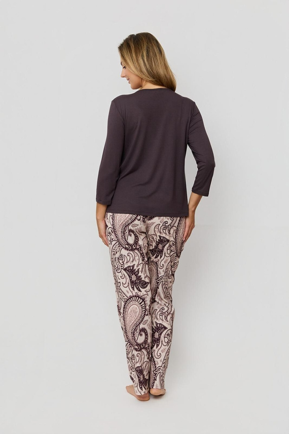 Pijama de mujer Iris PU83 Mefemi by Nipplex - elegante camisa 3/4 de viscosa + pantalón de algodón con estampado oriental, confort premium