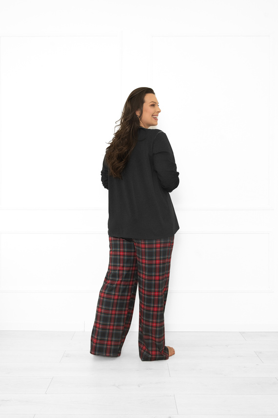 Italian Fashion pijama de mujer de algodón melange oscuro, manga larga y pantalón, a cuadros