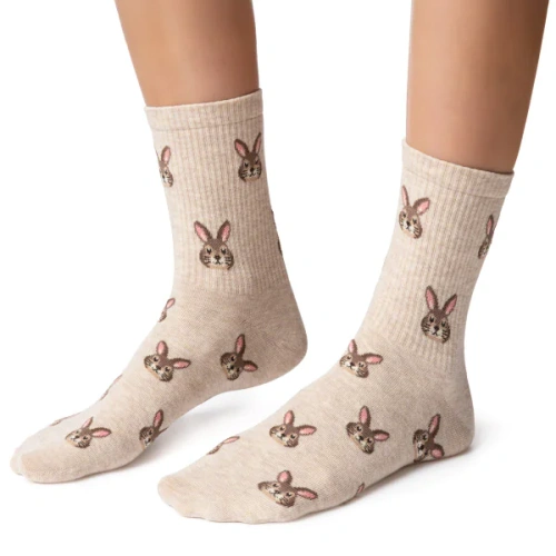 Calcetines mujer Steven Happy Easter 136 – algodón con conejitos beige