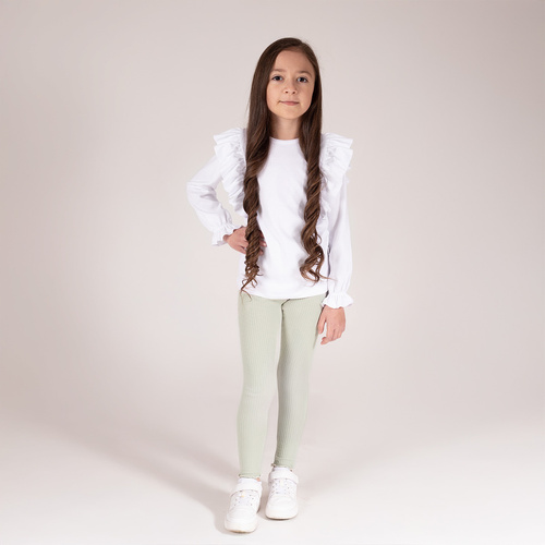 141525 Mallas de canalé para niña Nicol - algodón con elastano, volante, verde oliva