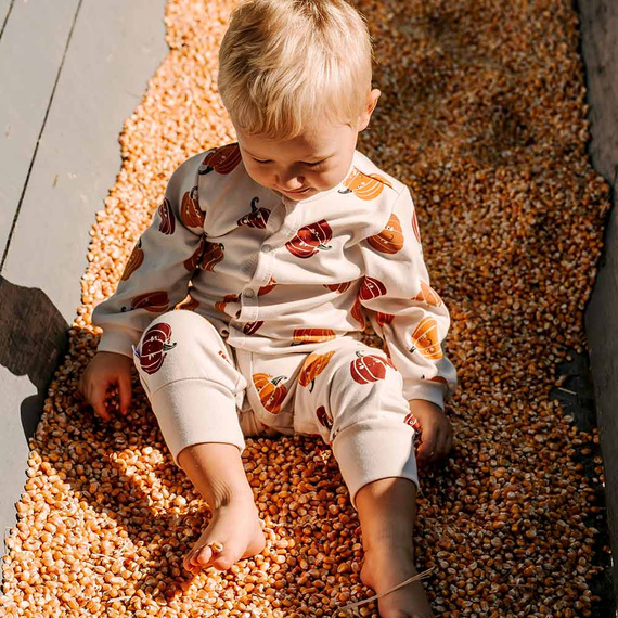 Eevi Halloween pijama bebé - crudo, calabazas, sin pies, algodón
