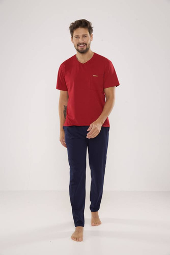 624 Kevin Forex Pijama de hombre - granate - azul marino