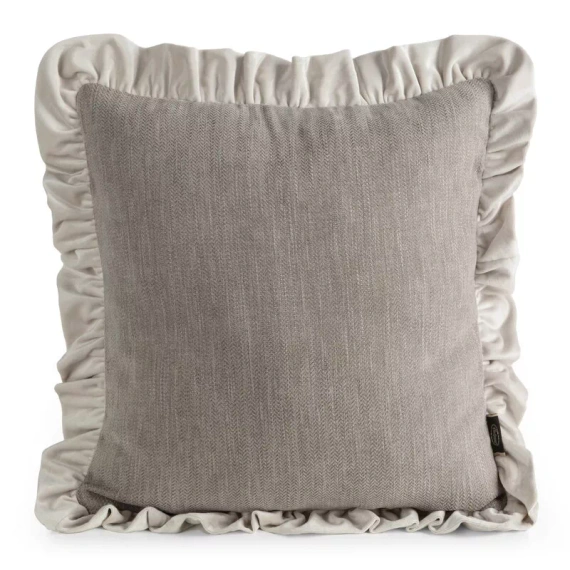 Eurofirany Elvara funda decorativa 45x45 de terciopelo con volante - beige