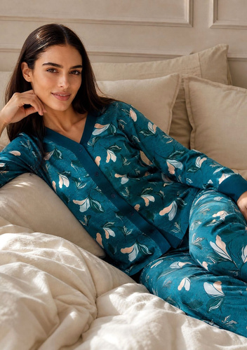 Pijama de mujer Cornette 514/509 Virginia azul 100% algodón con botones