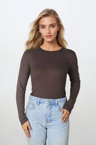 Irma Active Blusa Clásica de Mujer Eldar chocolate- Blusa de manga larga de viscosa, elástica y versátil