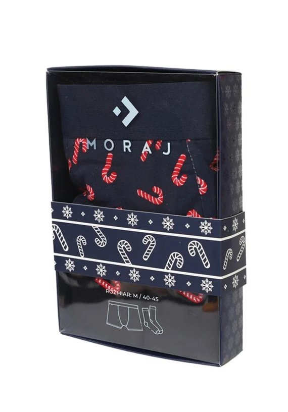Conjunto masculino Moraj MBS1800-008 azul marino con bóxers y calcetines navideños