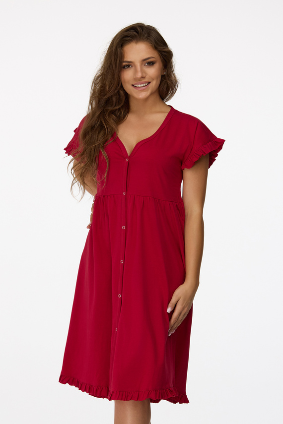 no. 22 Camisón de embarazada Senizo granate 100% algodón, manga corta, lactancia abotonado