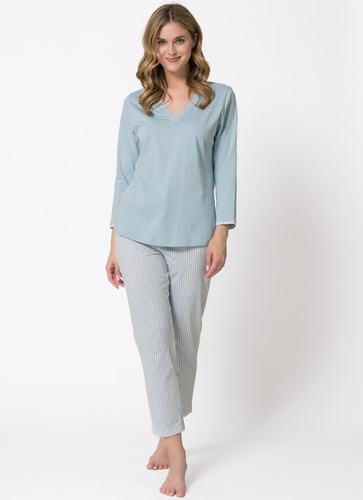 Pijama de mujer Leveza 1767 Anita 7/8 verde grosella 100% algodón confort