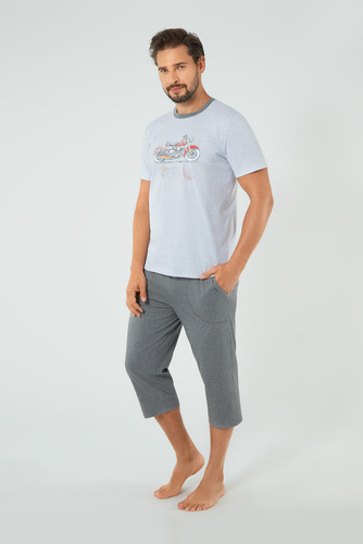 Junak Moda italiana de manga corta y pantalón 3/4 para hombre - j.mélange/r.melange