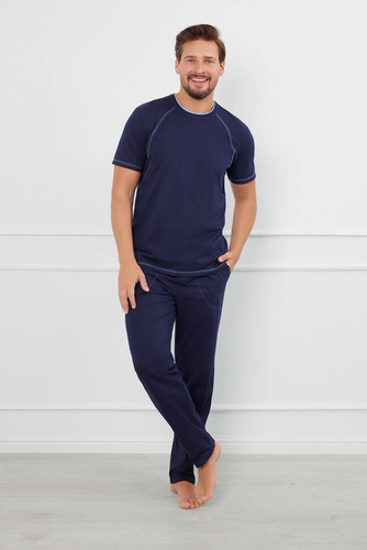 Salomon Pijama hombre manga corta, pantalón largo Italian Fashion - azul marino/azul