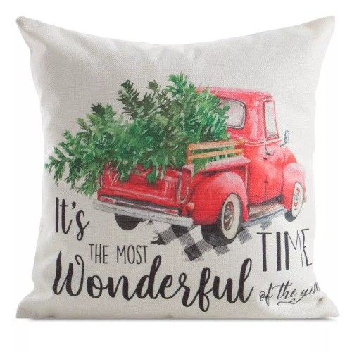 Chp 226 Eurofirany Funda de almohada de Navidad - blanco rojo con coche y árbol de Navidad, decorativo
