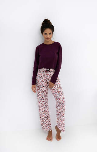 Pijama de mujer Heidi Sensis - 100% algodón, camisa burdeos, pantalón floral