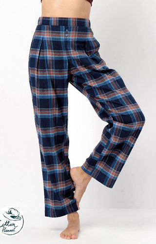 LHE 431 Key pantalón de pijama de mujer azul marino - franela de algodón a cuadros
