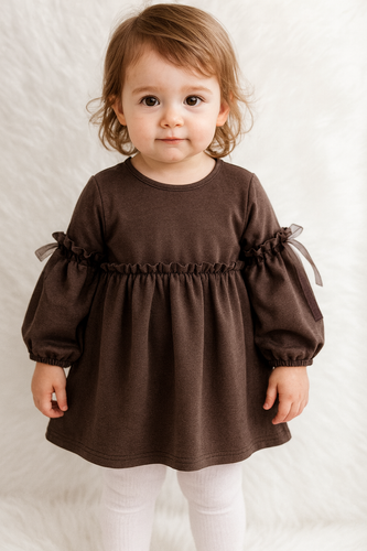 Ada Vestido de niña Bambarillo chocolate oscuro- punto de algodón, cómodo y elástico