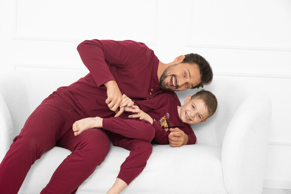 Pijama de hombre Gordo - algodón clásico, polo y pantalón con bolsillos Italian Fashion - granate