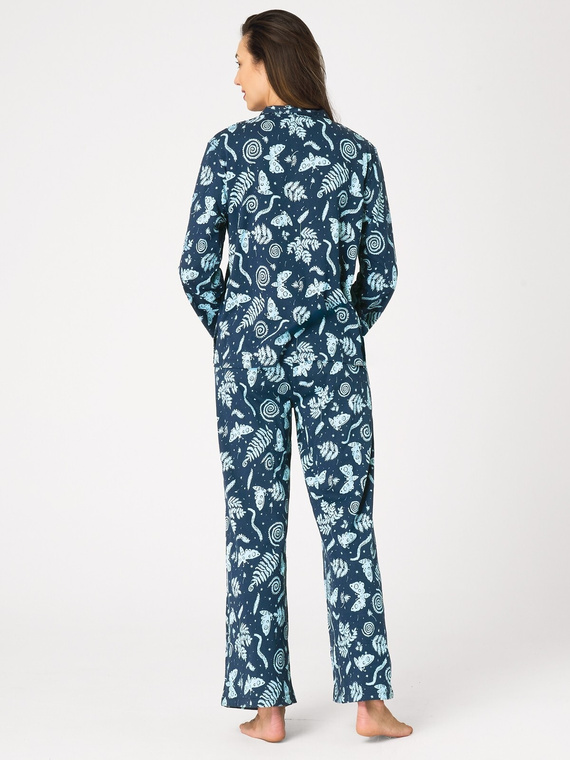 Pijama de mujer Key LNS 435 azul marina – de franela, abotonada, 100% algodón