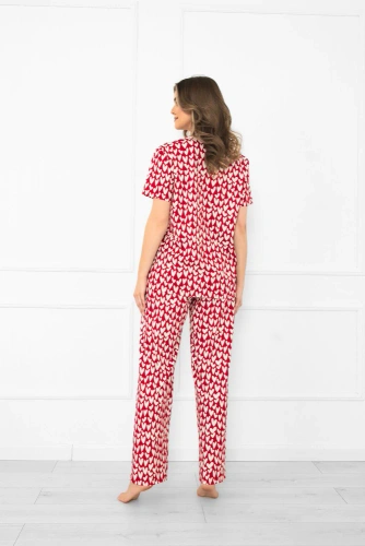 Ksenia Italian Fashion - pijama de mujer de algodón con corazones, camisa abotonada, pantalón largo con bolsillos