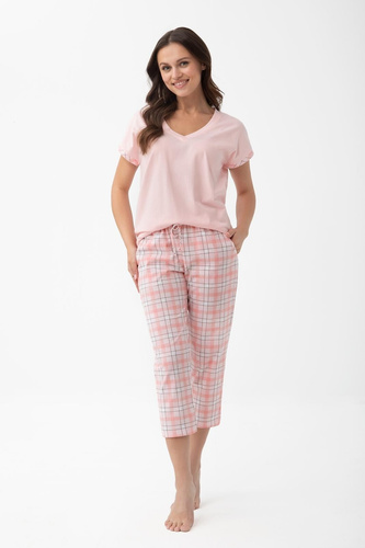Piżama para mujer 1300 Luna de algodón con camiseta de manga corta y pantalones 7/8 color albaricoque