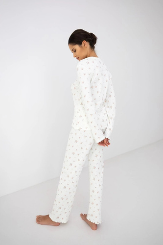 Pijama de mujer Sensis Vida ecru de algodón con flores, manga larga y pantalones