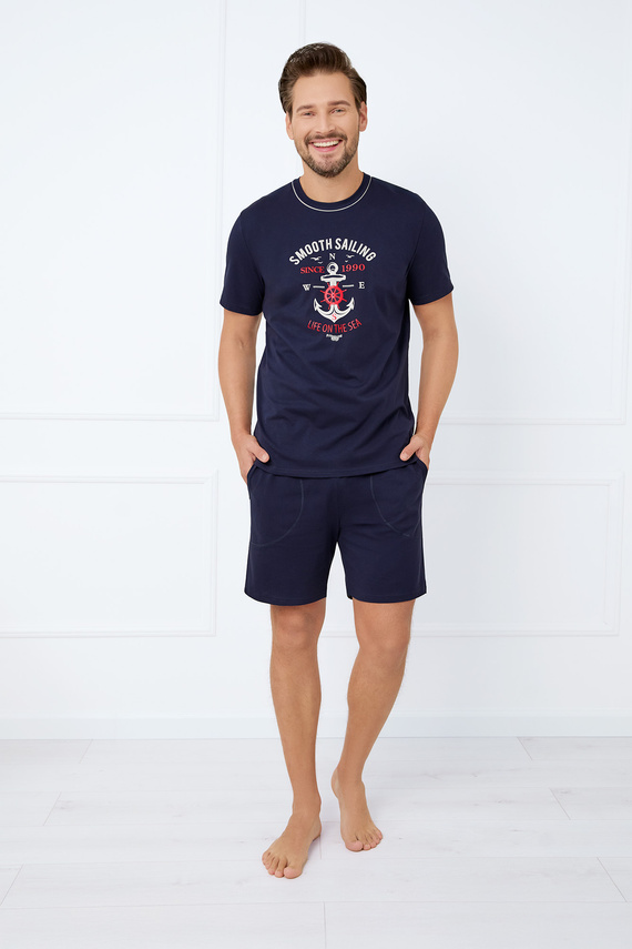 Puerto Pijama de manga corta para hombre, pantalones cortos Moda Italiana - azul marino