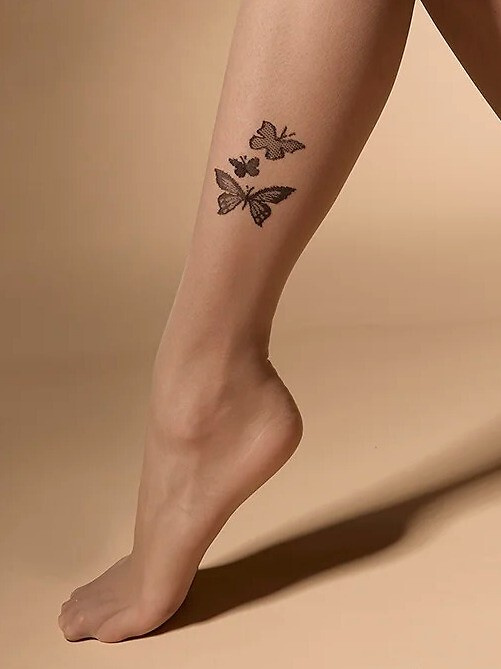 Medias de mujer 20 den Ailes Knittex – duraderas, con motivo de mariposas, pequeño refuerzo naturel-nero