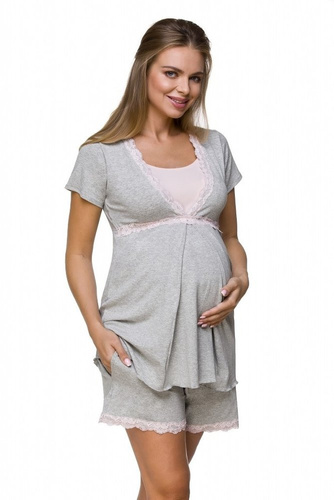 3126K Pijama de maternidad y lactancia Lupoline gris rosa