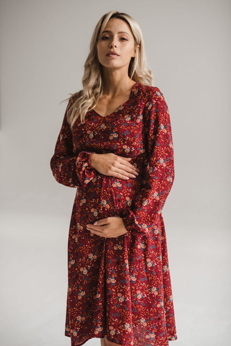 Lovely Dress Vestido midi de maternidad y lactancia de Milk&Love - floral granate, manga larga