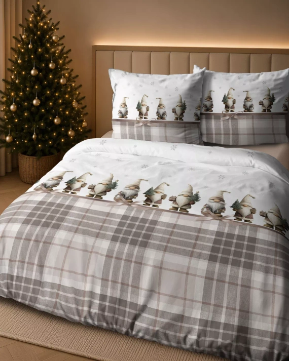 Ropa de cama Detexpol 6061 A Gnomos Navideños algodón blanco beige