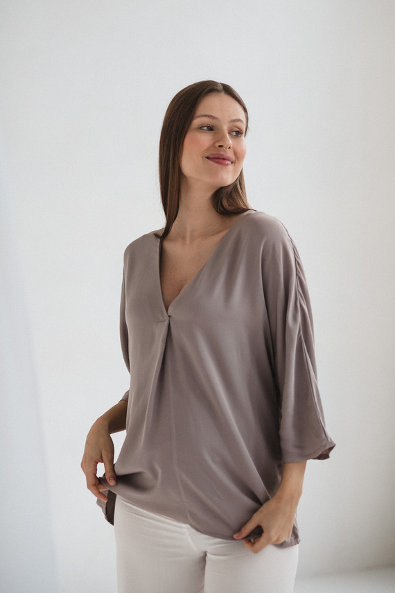 Mamafullness Blusa de embarazada para lactancia Milk&Love beige - viscosa, manga 3/4, oversize