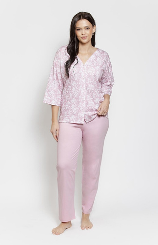 Pijama Lucinda 3574/3575 Taro rosa - Pijama de mujer de algodón con estampado floral, manga 3/4