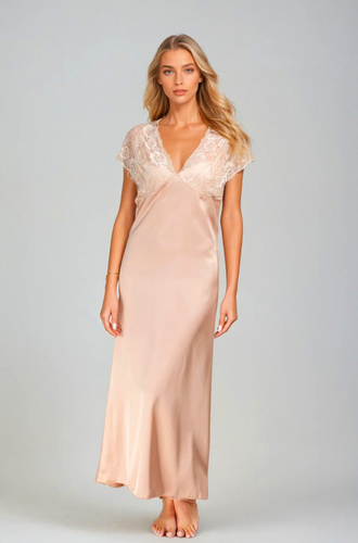 Mactan satin slip by Kalimo - camisón largo con encaje, nude