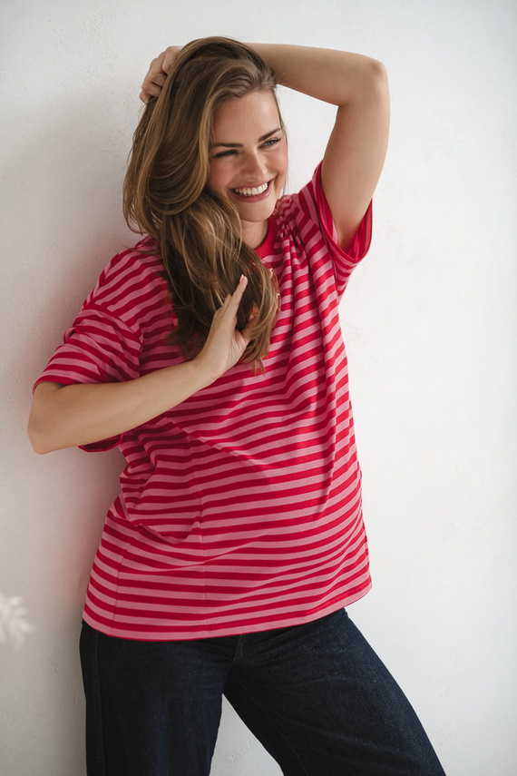 Mamahood Camiseta de embarazo y lactancia Milk&Love a rayas rojo-rosa- cómoda y elegante