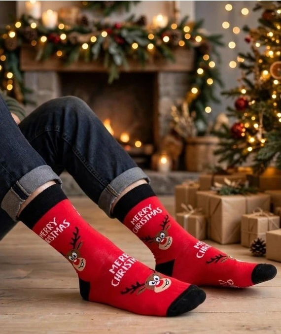 Calcetines de hombre Milena 1290-045 Navideños con renos rojos de algodón
