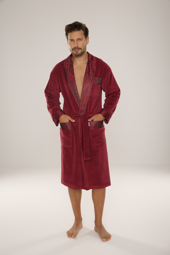 868 Noble albornoz de terciopelo para hombre De Lafense- elegante, suave, premium, burdeos