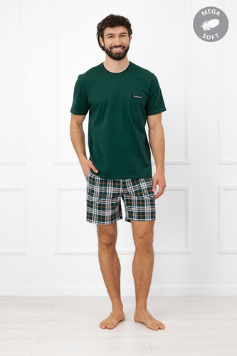 Pijama hombre Italian Fashion Aksel de algodón, manga corta, pantalones cortos a cuadros