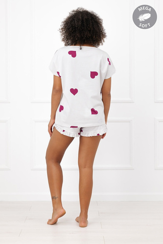 Italian Fashion Soul Pijama corta de mujer Mega Soft ecru con corazones burdeos